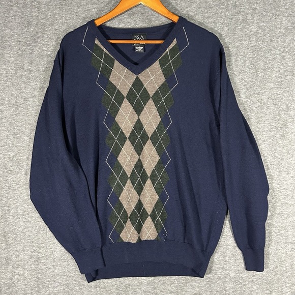 Jos. A. Bank Other - Jos. A. Bank Blue Green Brown Argyle 100% Merino Wool V-Neck Sweater Size L